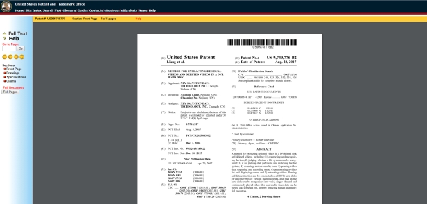 USPTO patent SalvationDATA DVR Forensics